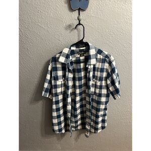 Eddie Bauer  Shirt Mens Plaid‎ Blue White Short Sleeve Shirt Button Up